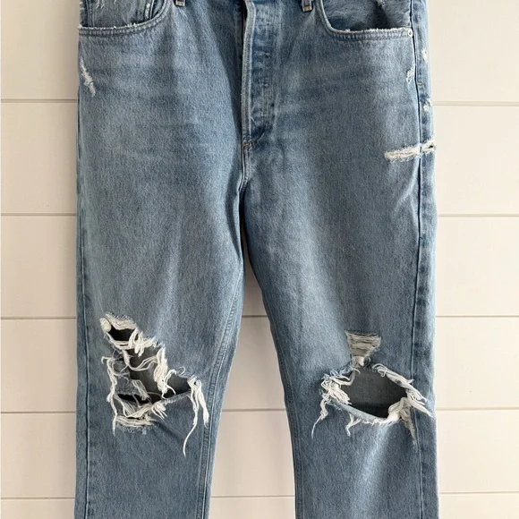 AGOLDE 90’s Mid Rise Button Fly Distressed Jeans, Size 31 - Picture 3 of 14